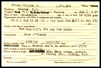 Pvt. William W. Crane, NJ WW1 archives